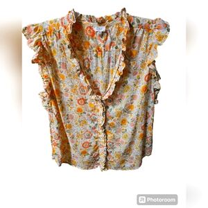 Elan Printed Sleeveless Ruffle Edge Top Size M